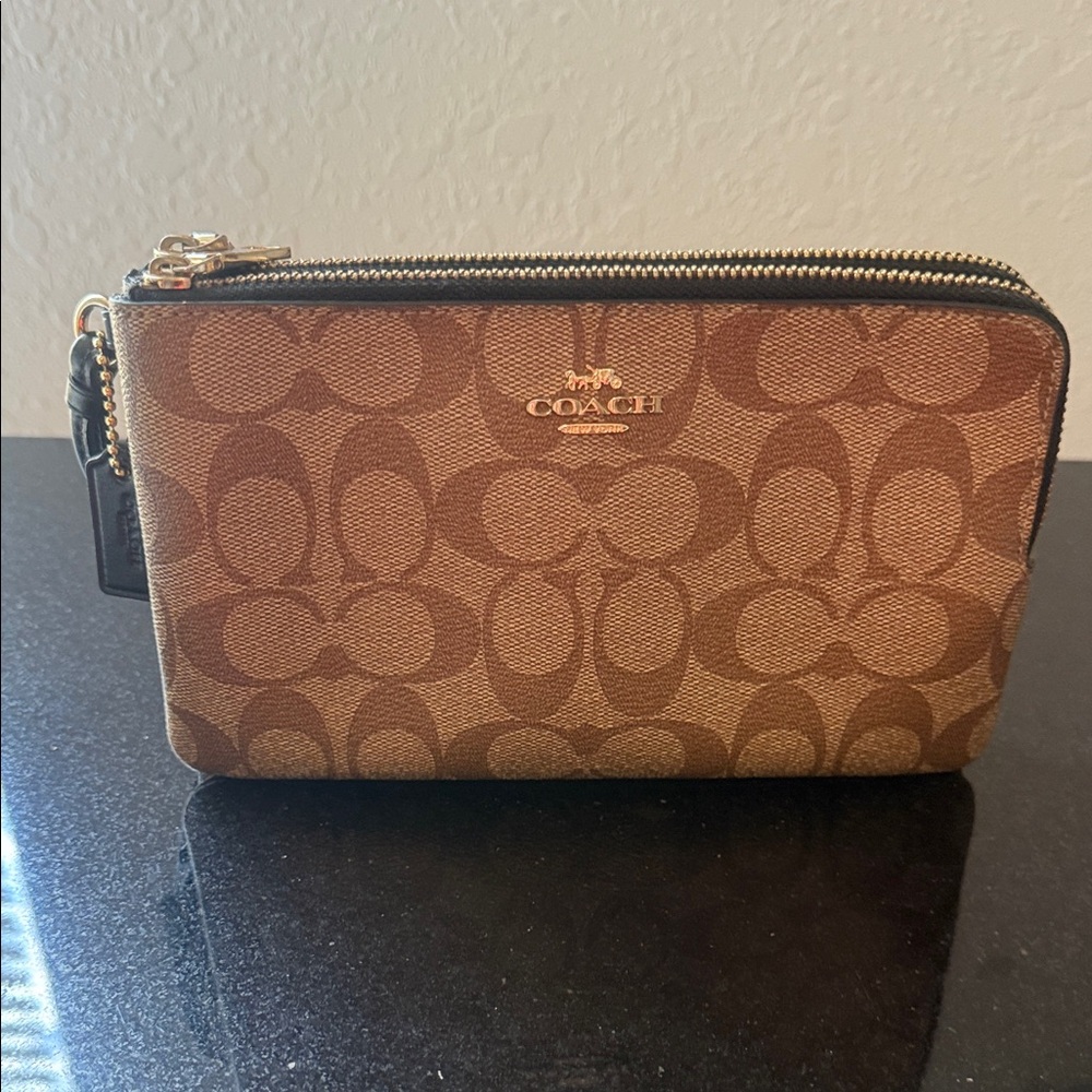 Coach Tan and Brown Signature Wristlet